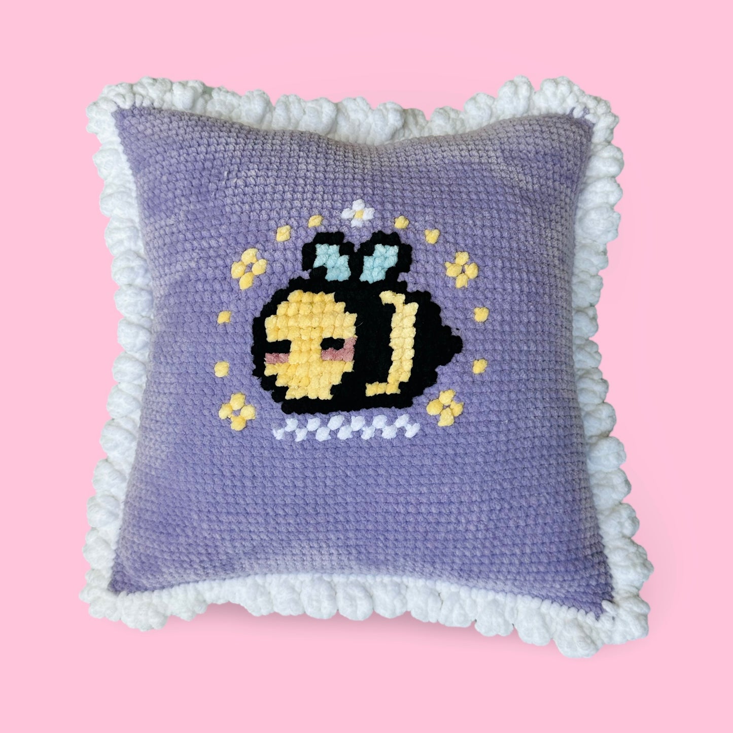 [Crochet & Cross-stitch PATTERN] Bee & Puppycat Lavender Pillow