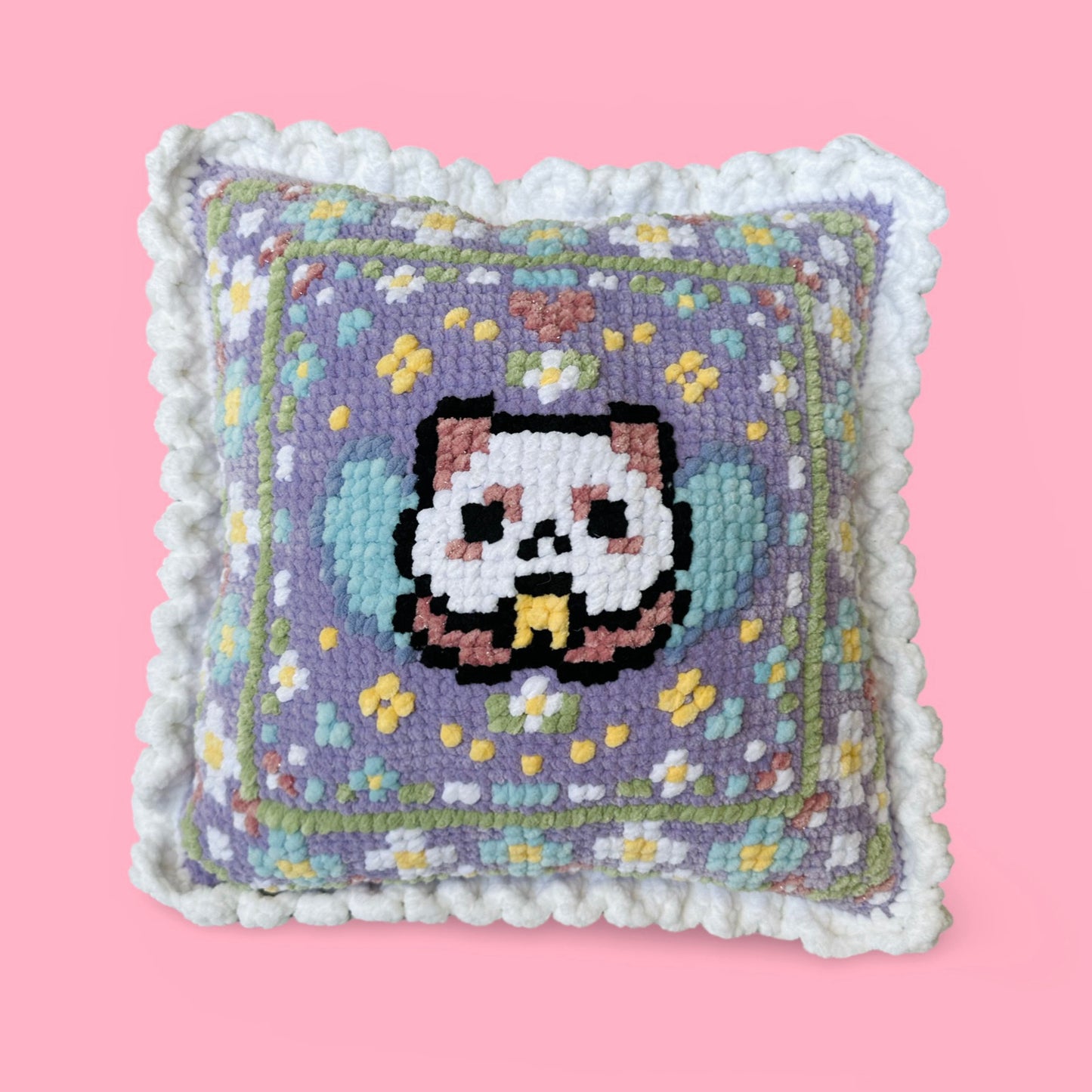 [Crochet & Cross-stitch PATTERN] Bee & Puppycat Lavender Pillow